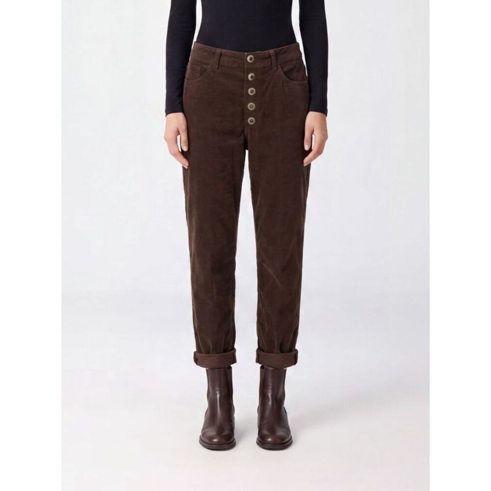 Dondup Women Dondup Koons Straight Cropped Velvet Jeans In Brown With Mid-Rise